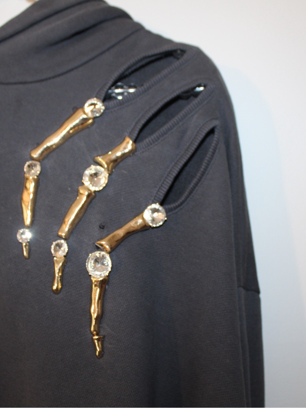 AREA Black Sweatshirt with Gold and Clear Crystal Embellishments